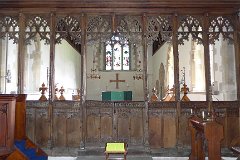 Manuden - St Mary - Interior  Although the church was largely rebuilt in 1863 this lovely chancel screen somehow survived. It dates from the 15th century. : Church, Essex, Manuden, St Mary, Grindle