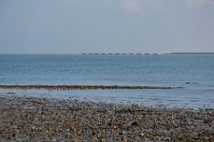 Concrete Barges off Bradwell  View from West Mersea. Eleven WWII concrete barges are sited in a line to help protect the Dengie coastline from erosion. : Barges, Mersea, Essex, Coast